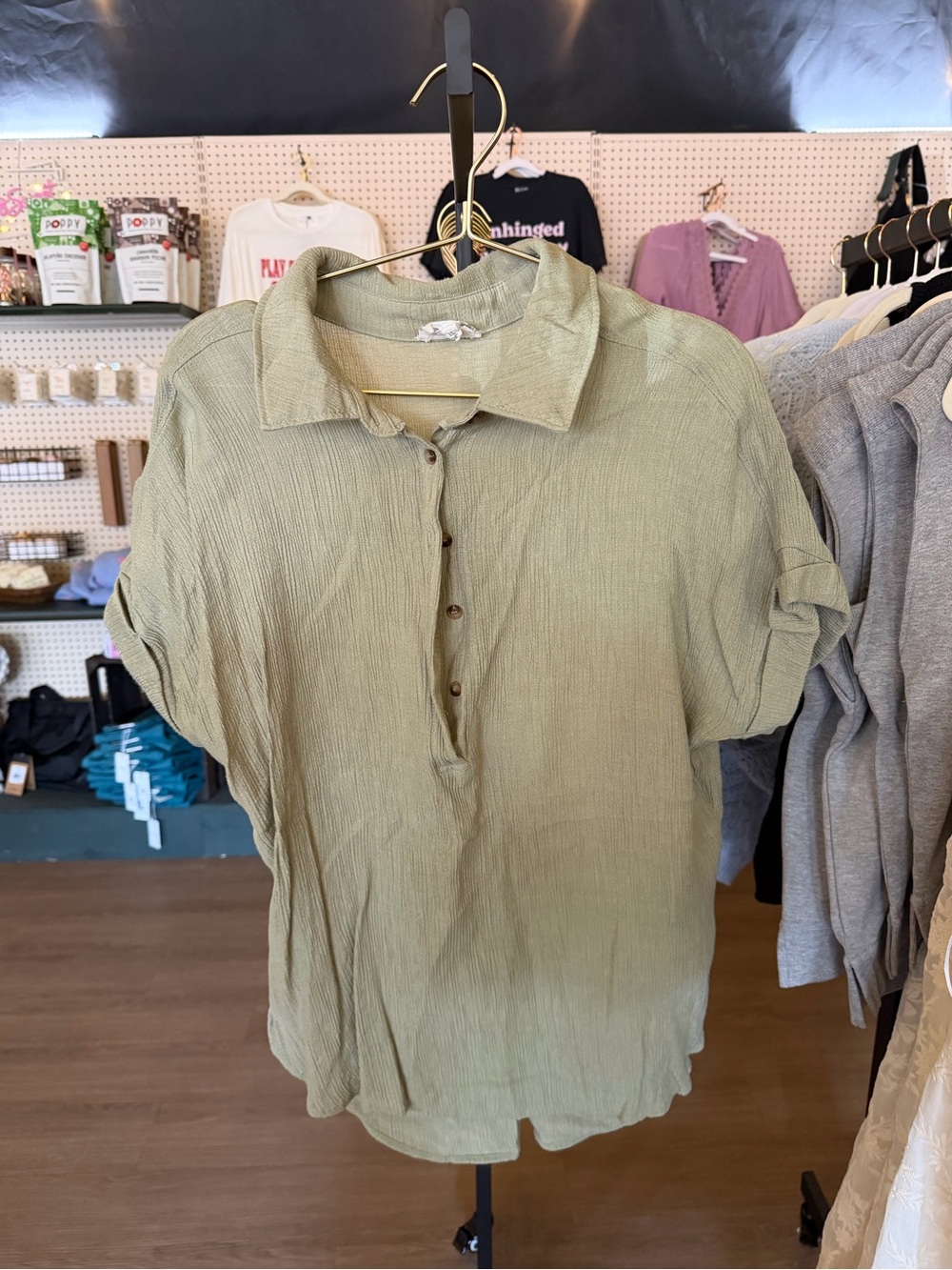 Blu Pepper Perch Olive Green Textured Button Front Top (BOX 6)